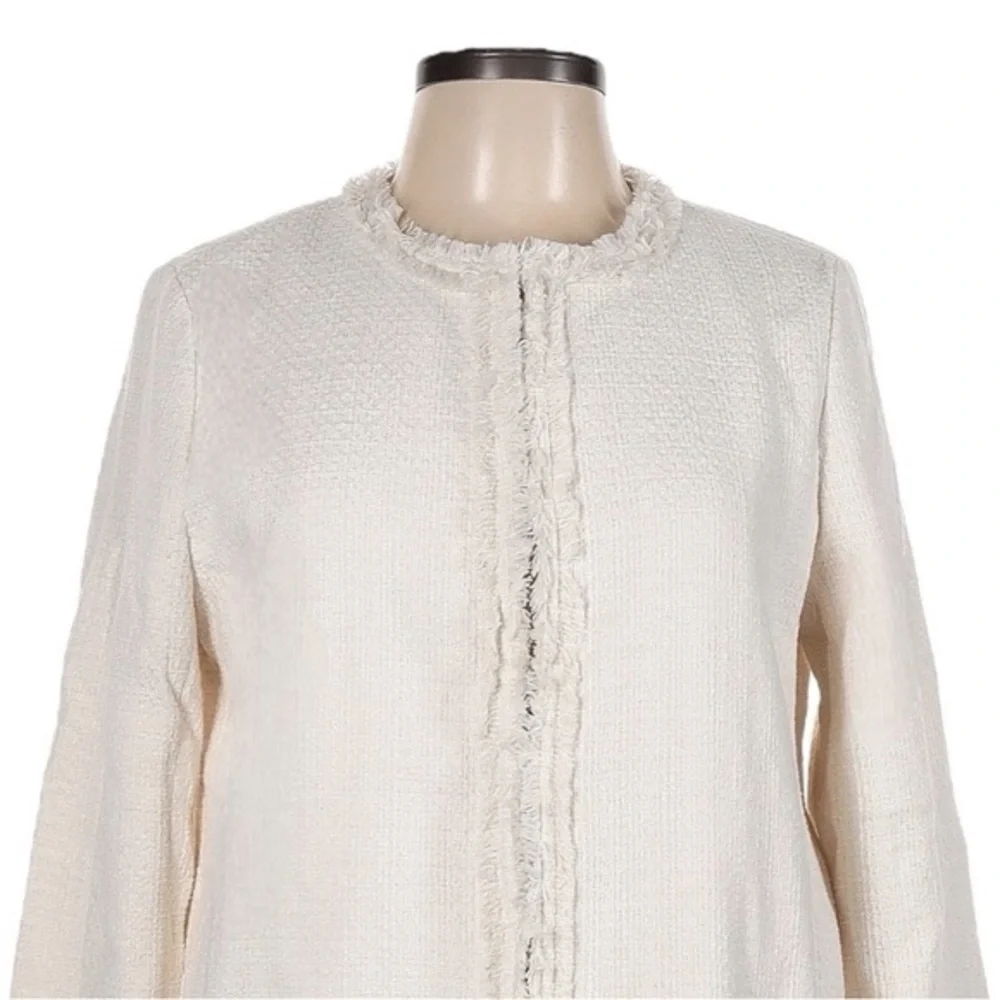 Catherine Malandrino Ivory Tweed Fringe Longline Coat Jacket Size 10 NWT Classic
